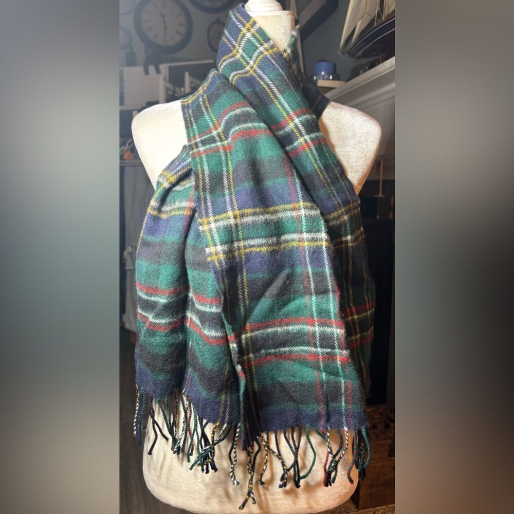 Vintage James Pringle Weavers Inverness Tartan 100% Lambswool Scarf with Fringe